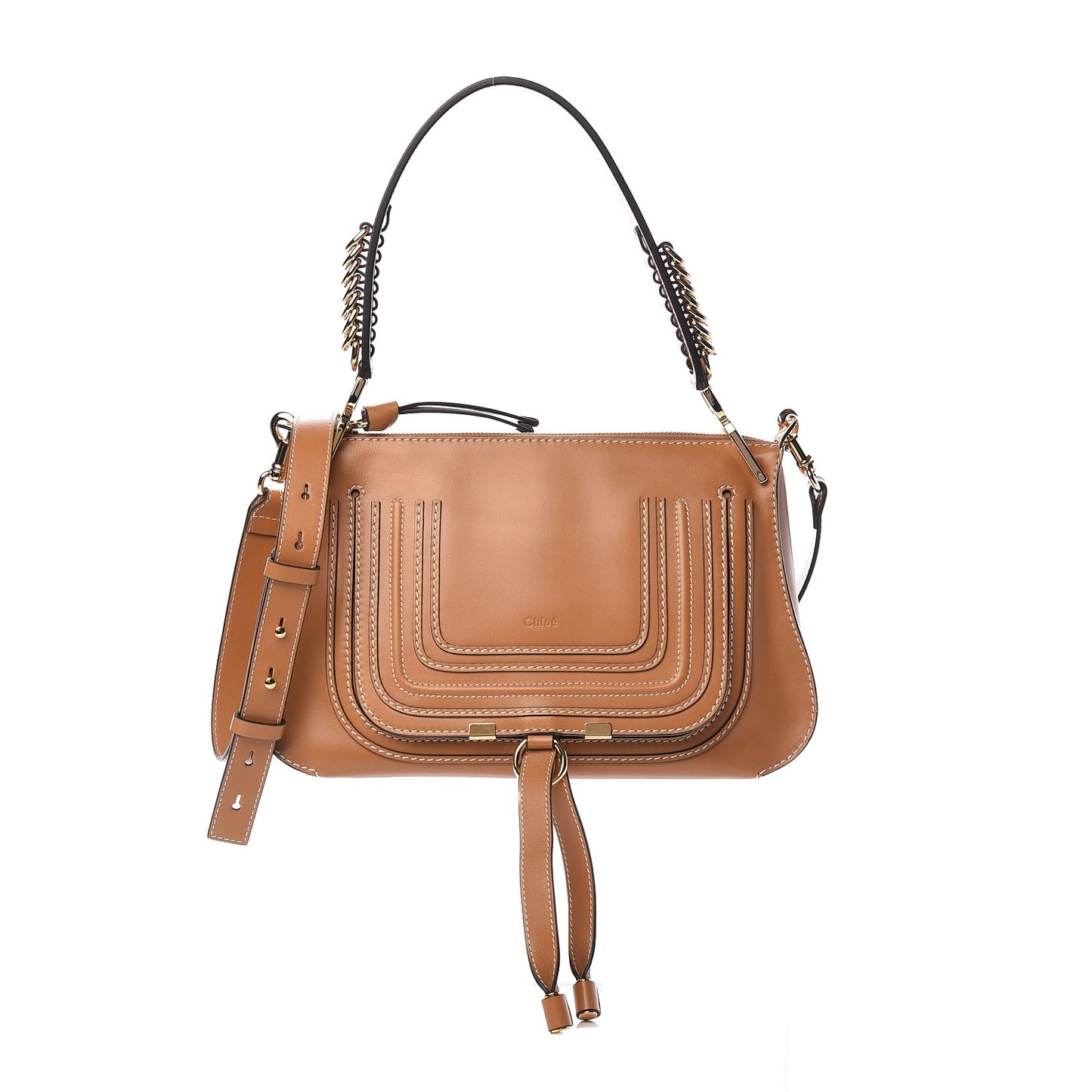 Shiny Calfskin Marcie Saddle Shoulder Bag Autumnal Brown