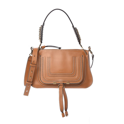 Chloe Shiny Calfskin Marcie Saddle Shoulder Bag Autumnal Brown 1 of 10