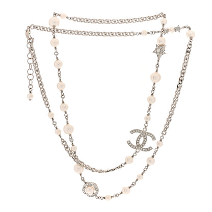 Chanel Pearl Crystal CC Starfall Necklace Silver 3 of 5