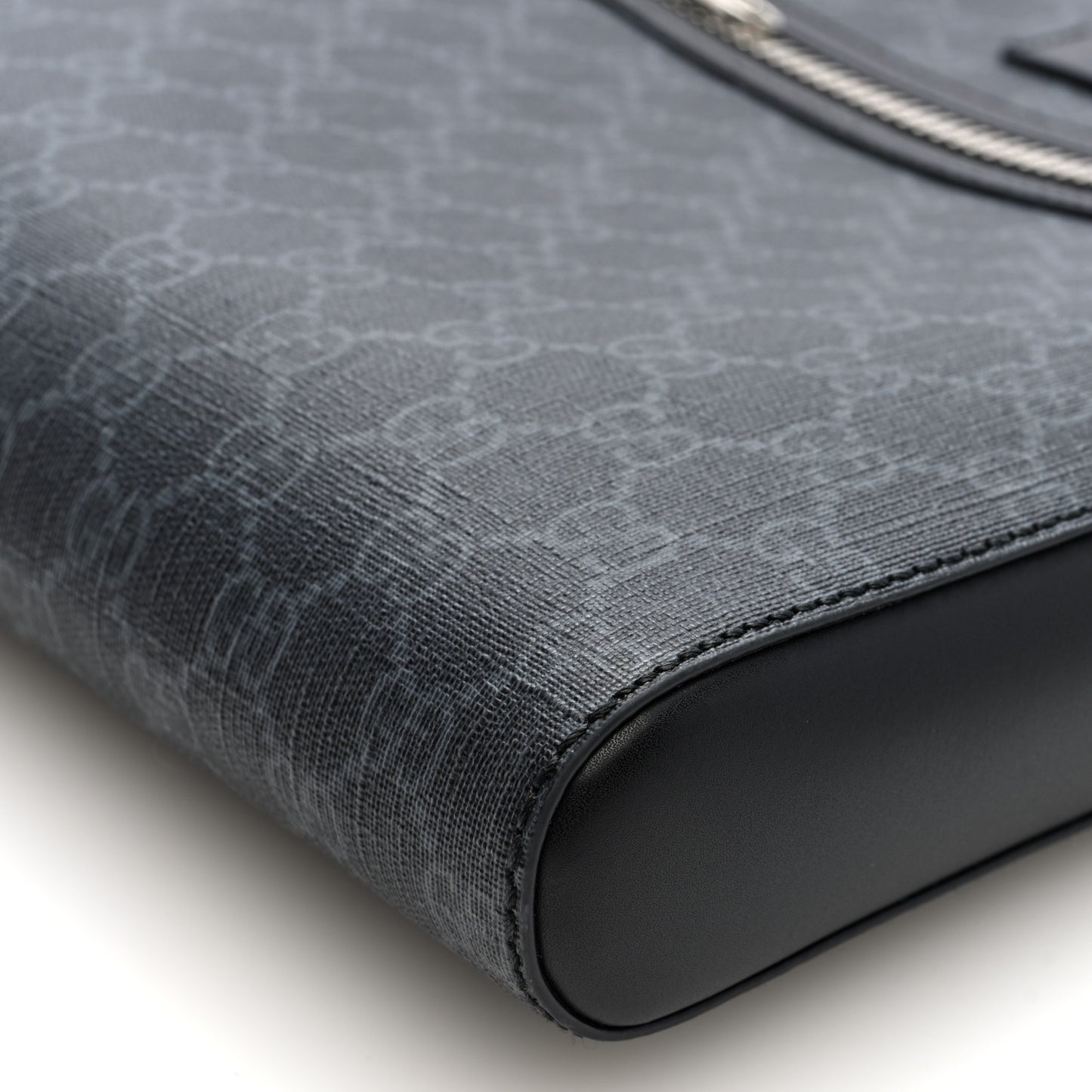 GG Supreme Monogram Appia Calfskin Web Flat Messenger Bag Black Grey