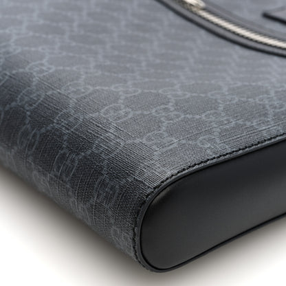 Gucci GG Supreme Monogram Appia Calfskin Web Flat Messenger Bag Black Grey 9 of 9