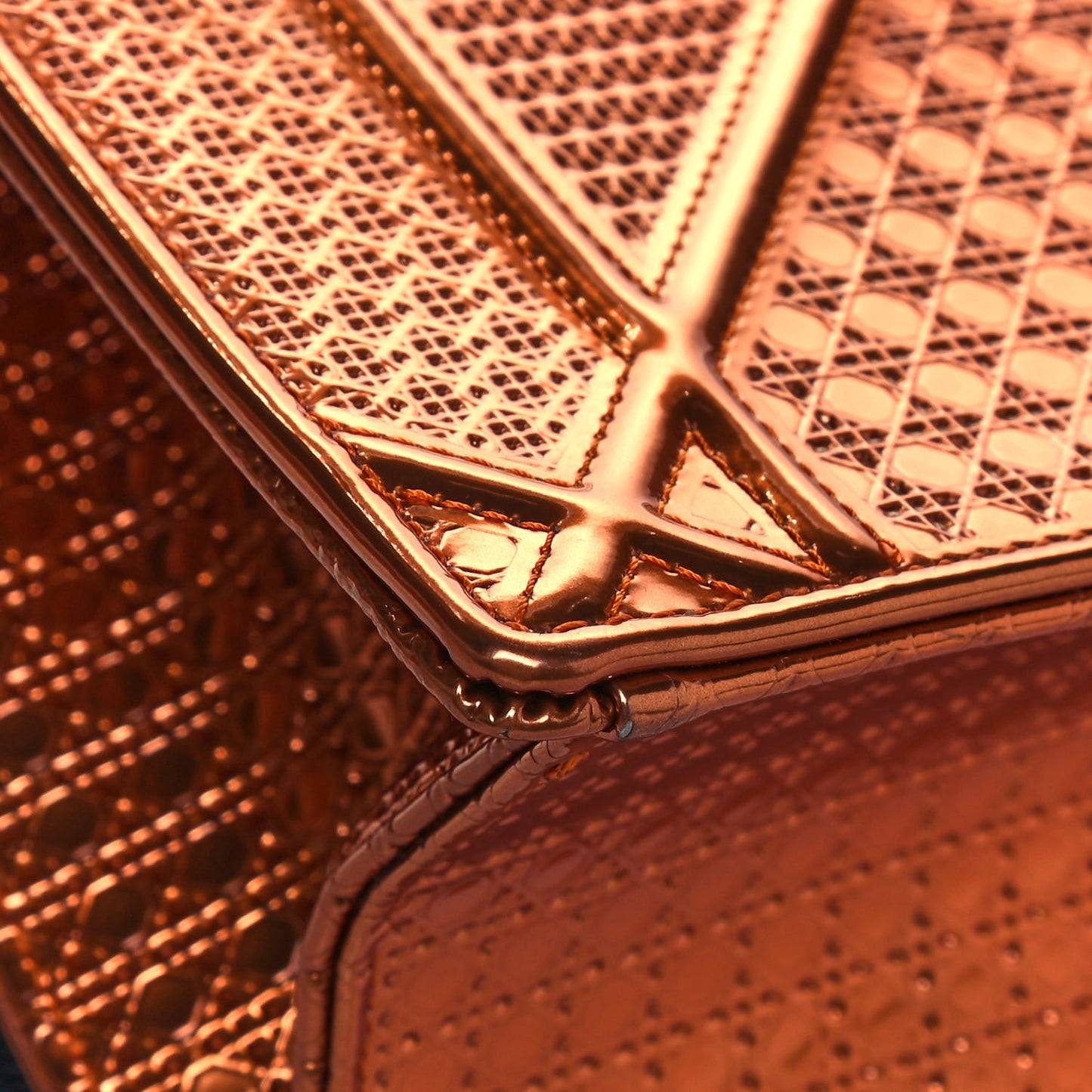 Metallic Patent Micro-Cannage Small Diorama Flap Bag Orange