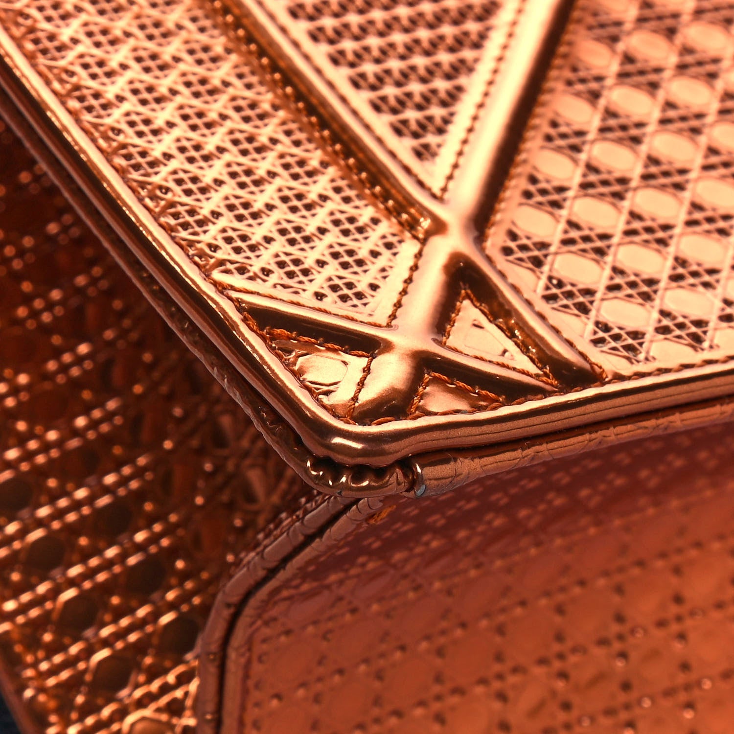 Christian Dior Metallic Patent Micro-Cannage Small Diorama Flap Bag Orange 10 of 14