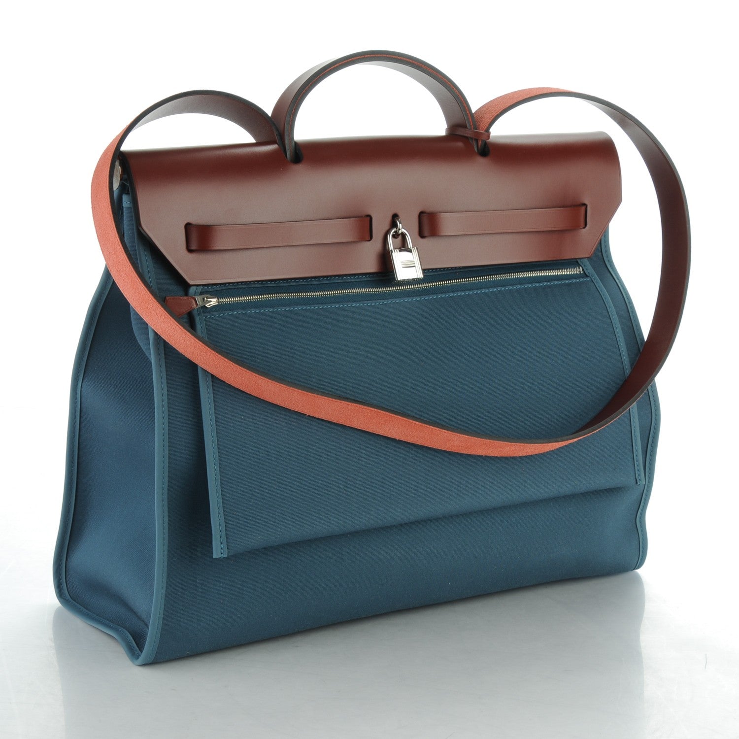 Hermes Toile Vache Hunter Herbag Zip 39 GM Bleu Orage Rouge H 4 of 8