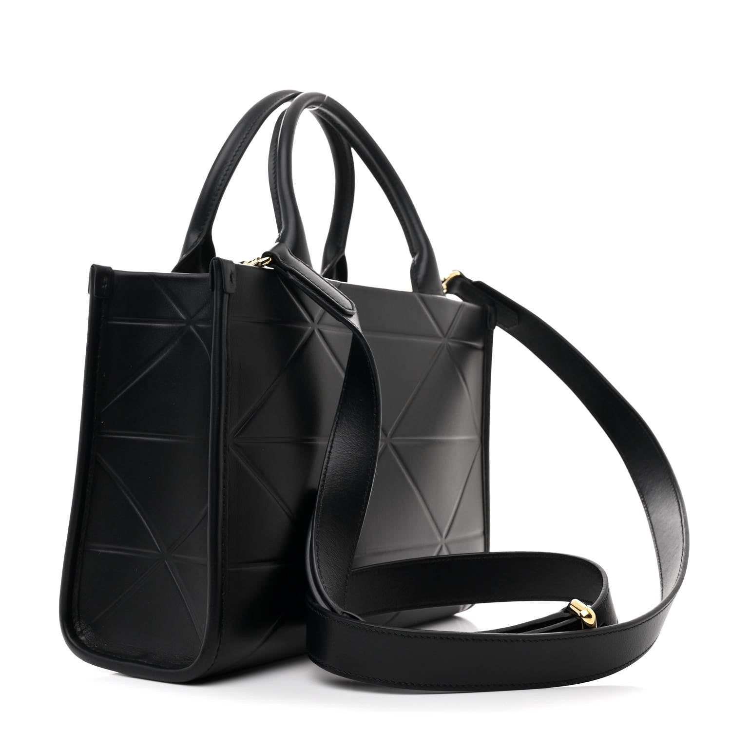 Prada Soft Calfskin Triangolo Symbole Embossed Mini Tote Black 3 of 10