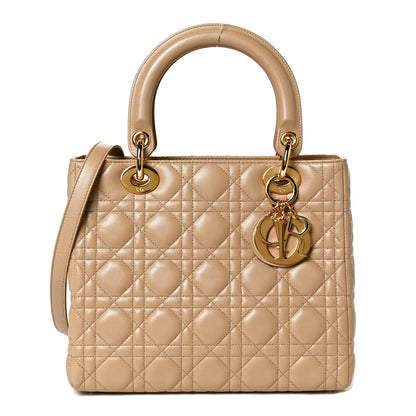 Christian Dior Lambskin Cannage Medium Lady Dior Beige 2 of 12