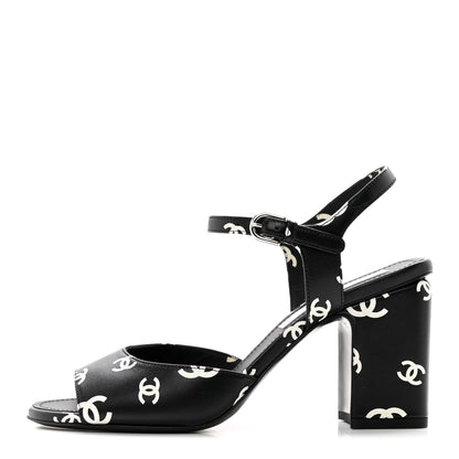 Chanel Printed Lambskin CC Sandals 38 Black White 1 of 7