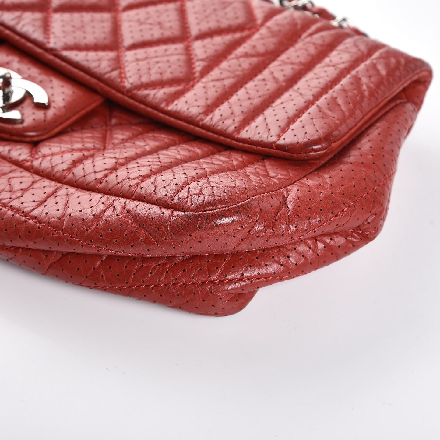 Aged Calfskin Perforated East West Flap Red