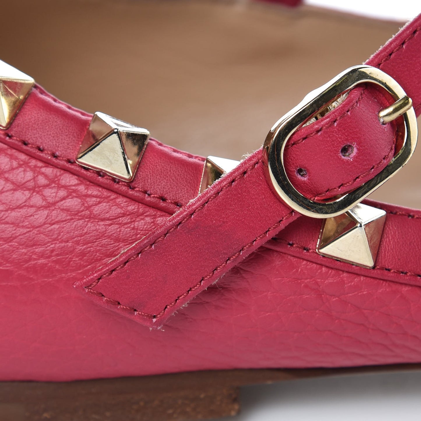 Pebble Calfskin Rockstud Cage Ballerina Flats 35.5 Deep Fuxia