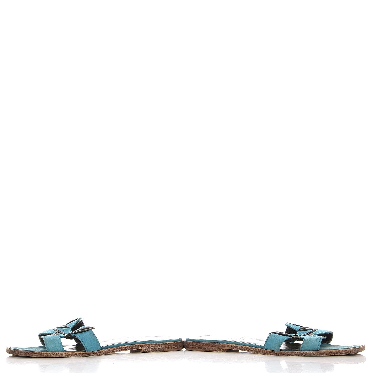 Hermes Suede Goatskin Nappa Oran Laurier Sandals 37 Bleu Thalassa Khaki 5 of 15