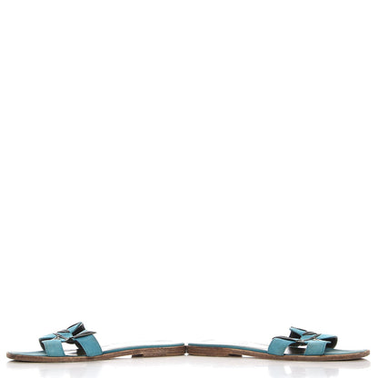 Hermes Suede Goatskin Nappa Oran Laurier Sandals 37 Bleu Thalassa Khaki 5 of 15