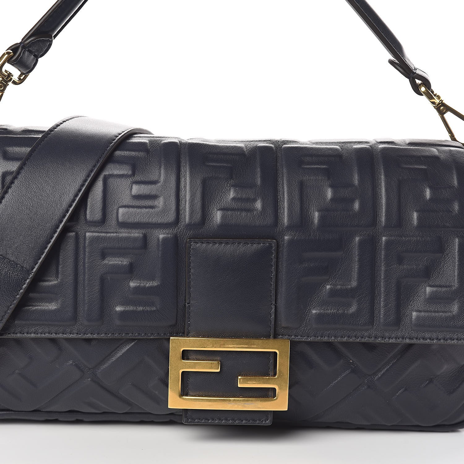 Fendi Nappa FF 1974 Embossed Large Baguette Midnight 7 of 9