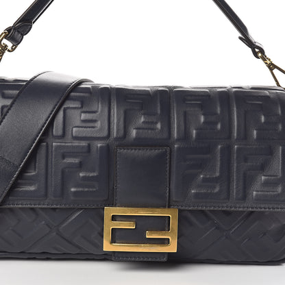 Fendi Nappa FF 1974 Embossed Large Baguette Midnight 7 of 9