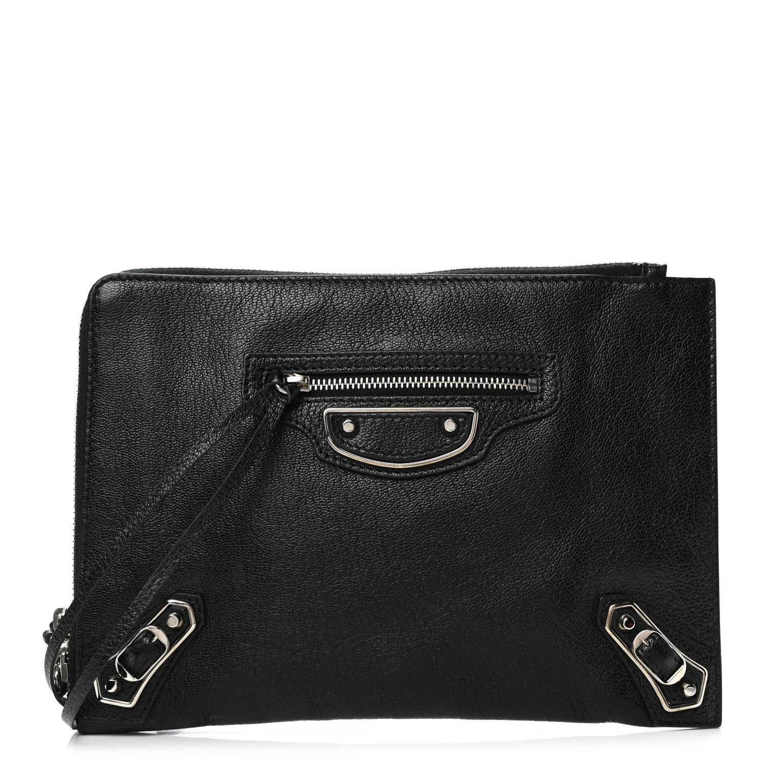 Balenciaga Chevre Silver Metallic Edge Hardware Pouch Black 1 of 7