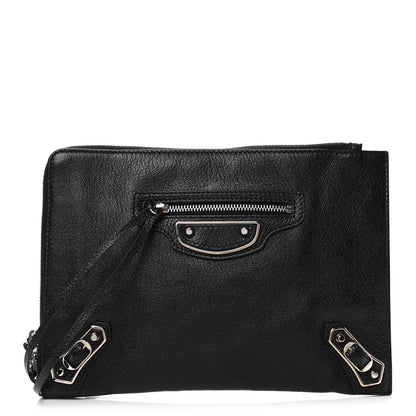 Balenciaga Chevre Silver Metallic Edge Hardware Pouch Black 1 of 7