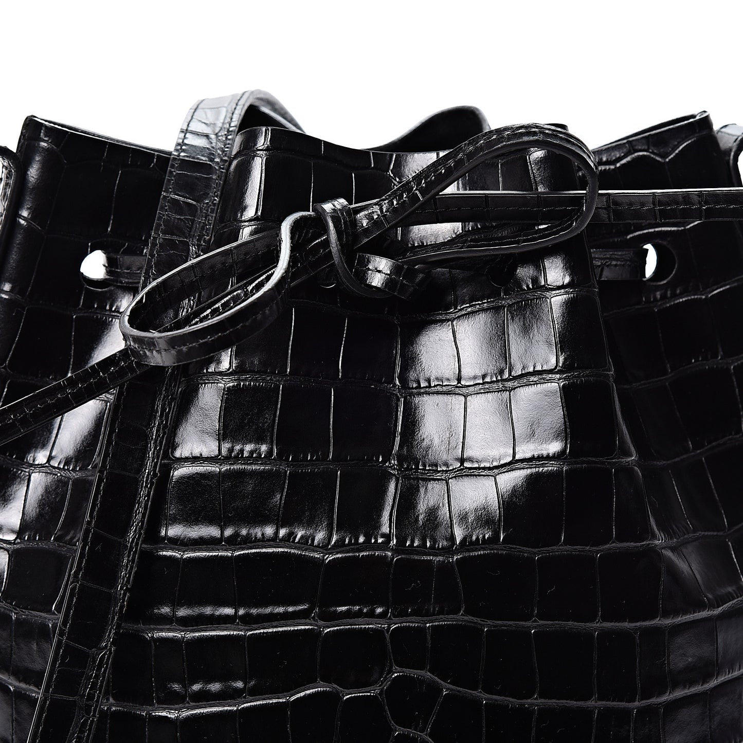 Crocodile Embossed Mini Bucket Bag Black