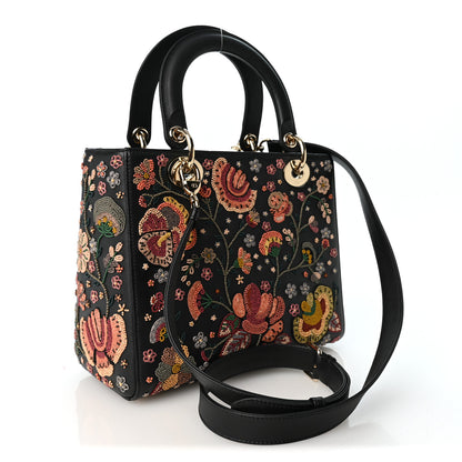 Christian Dior Smooth Calfskin Embroidered Beaded Floral Medium Lady Dior Black Multicolor 3 of 10