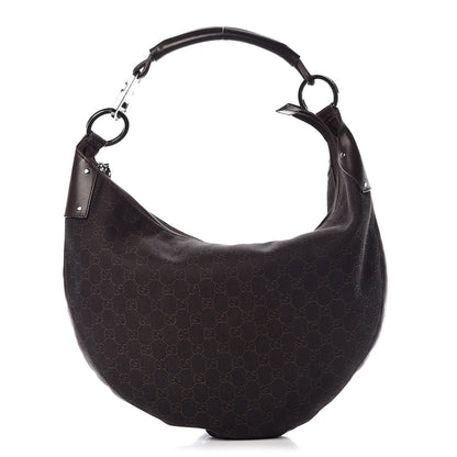 Gucci Denim Monogram Half Moon Hobo Dark Brown 1 of 9