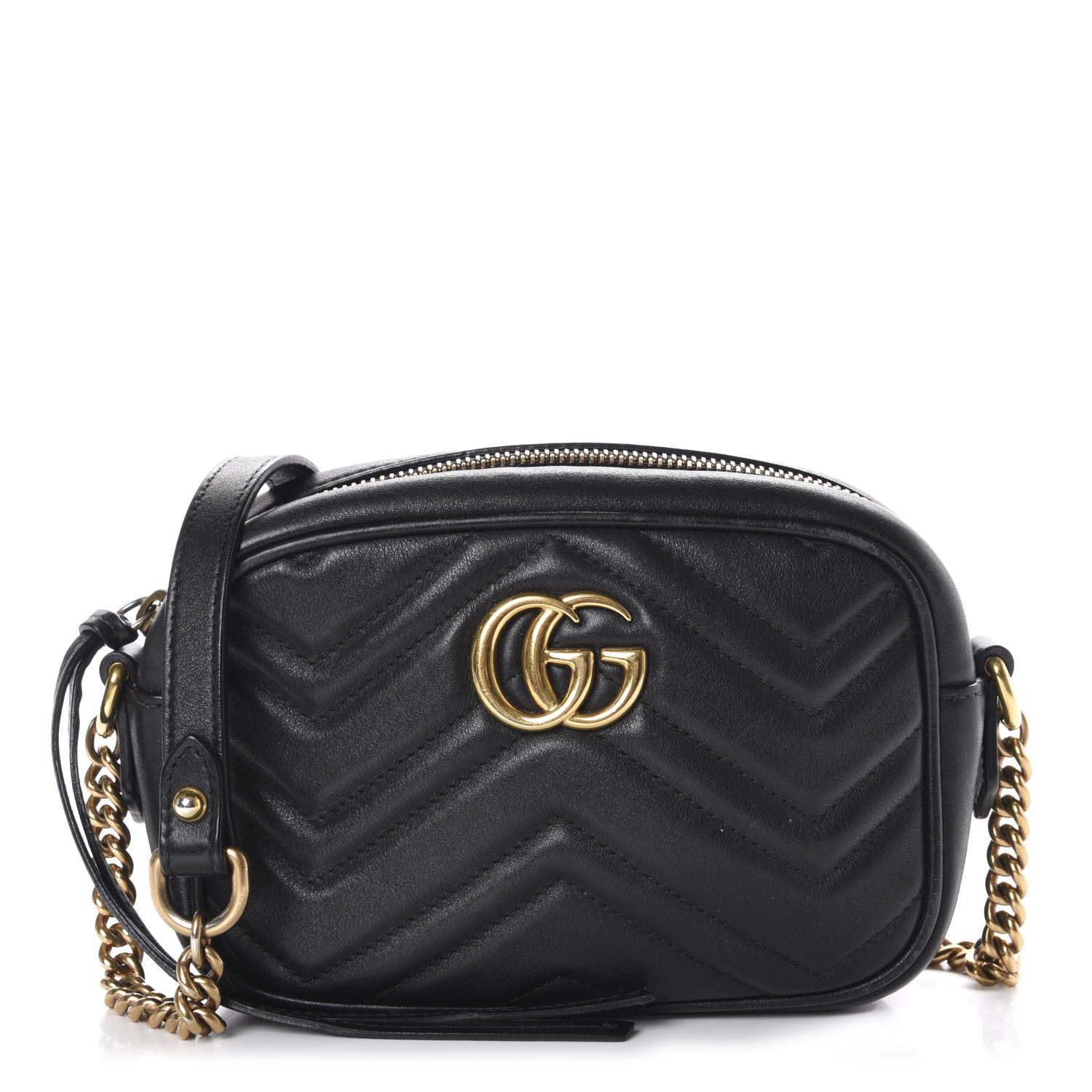 Gucci Calfskin Matelasse Mini GG Marmont Chain Shoulder Bag Black 1 of 10