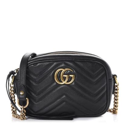 Gucci Calfskin Matelasse Mini GG Marmont Chain Shoulder Bag Black 1 of 10