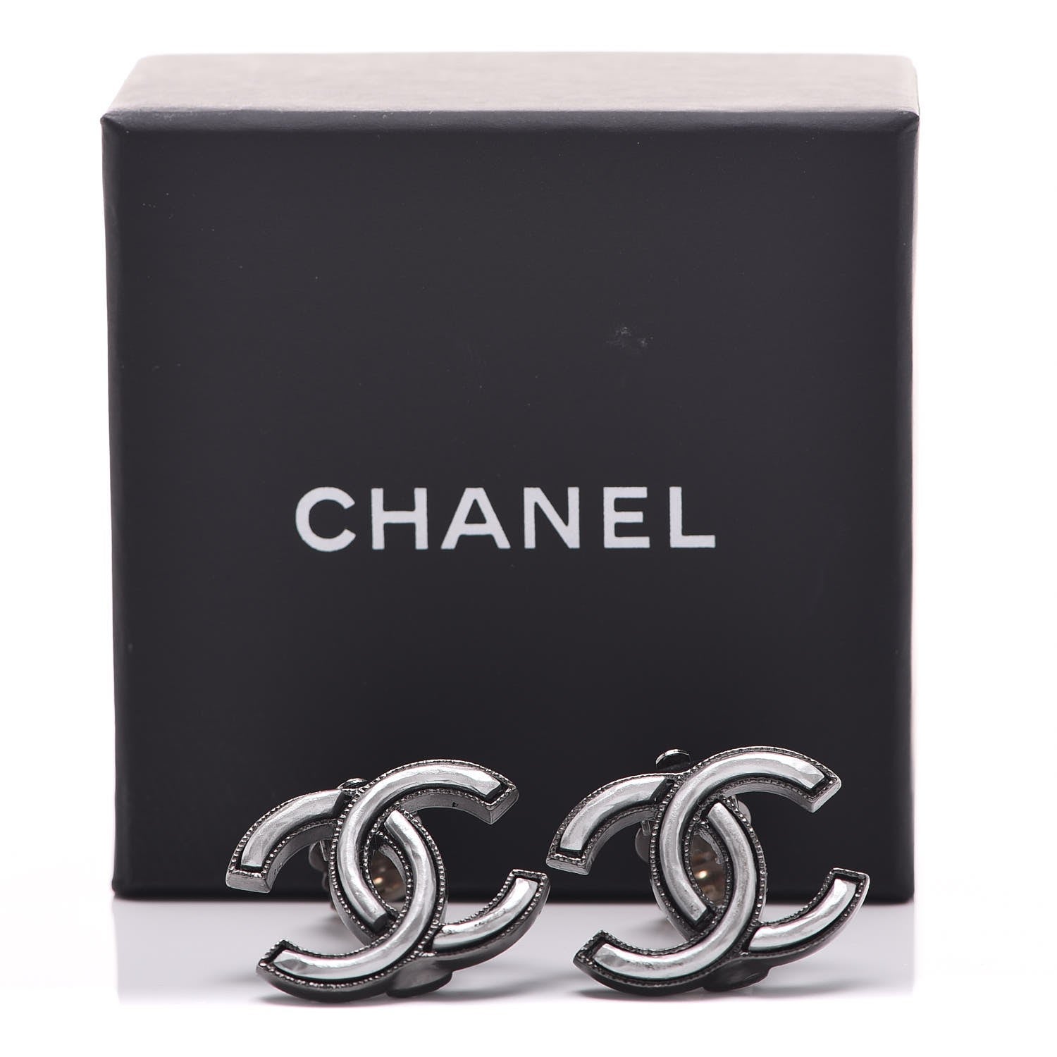 Chanel Ruthenium CC Clip On Earrings Silver 5 of 5