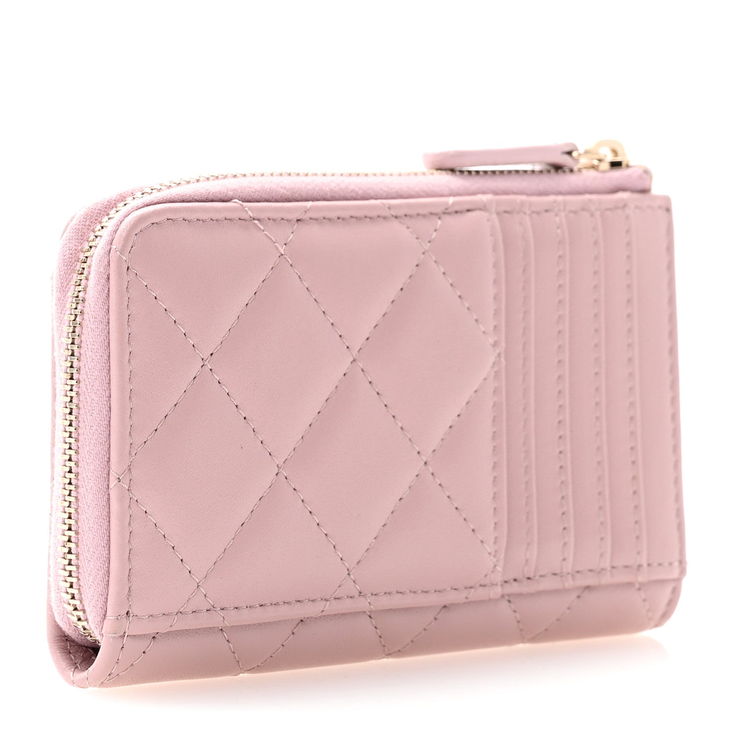 Chanel Lambskin Quilted Pearl Crystal CC Zip Around Card Holder Pink 3 of 10