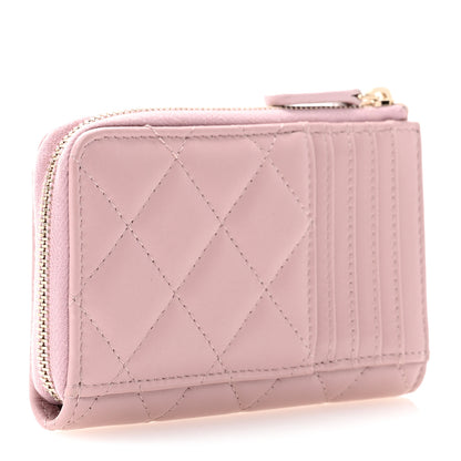 Chanel Lambskin Quilted Pearl Crystal CC Zip Around Card Holder Pink 3 of 10