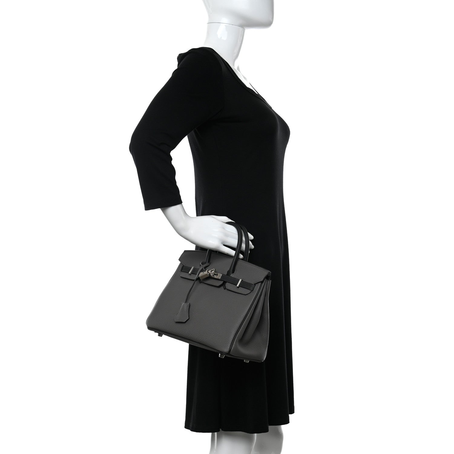 Hermes Togo Horseshoe Birkin 25 Etain Black 2 of 11