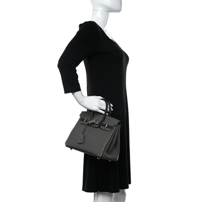 Hermes Togo Horseshoe Birkin 25 Etain Black 2 of 11