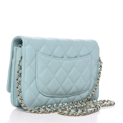 Chanel Caviar Quilted Wallet On Chain WOC Light Blue 3 of 10