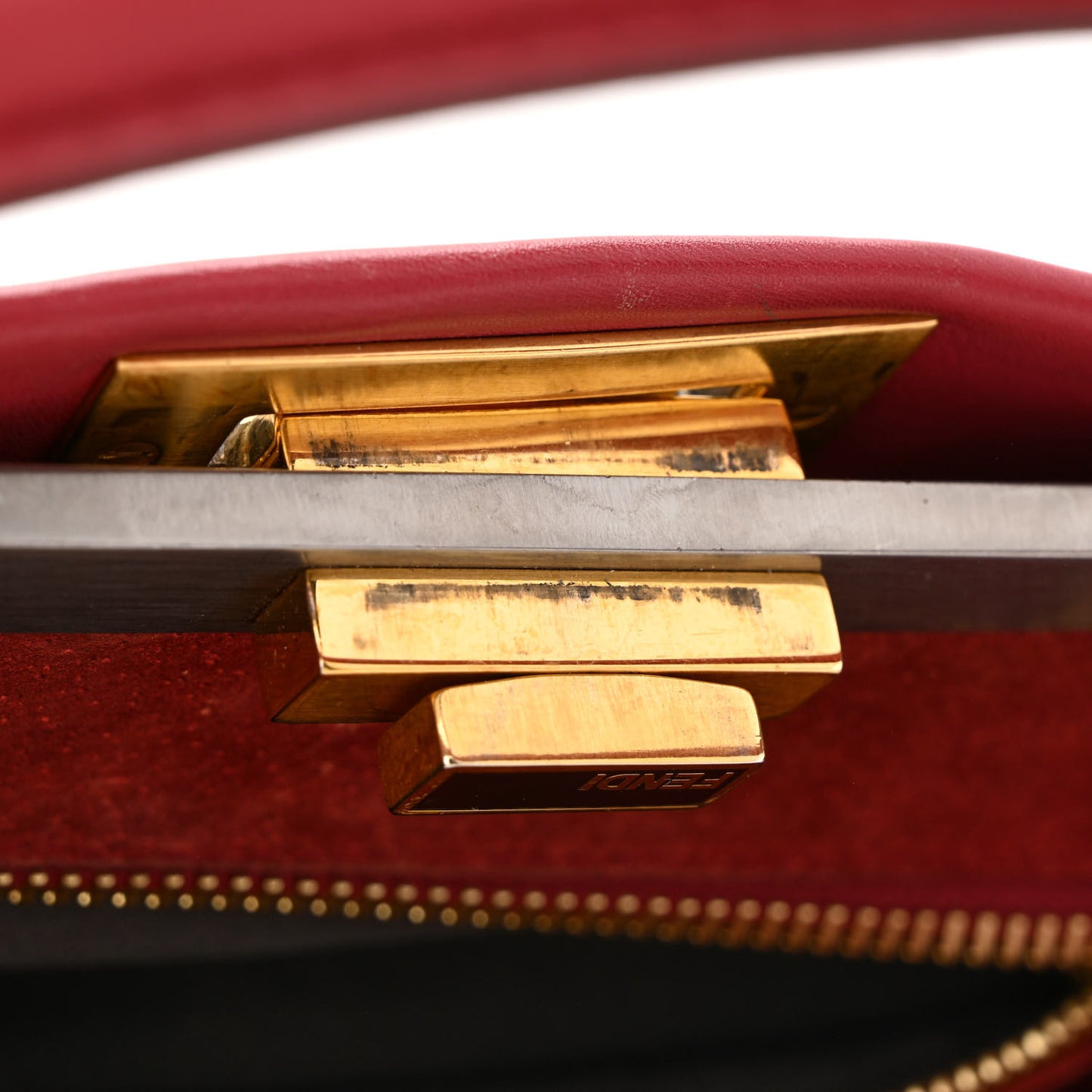 Vitello Suede Medium Peekaboo Iconic Satchel Rubino Peonia