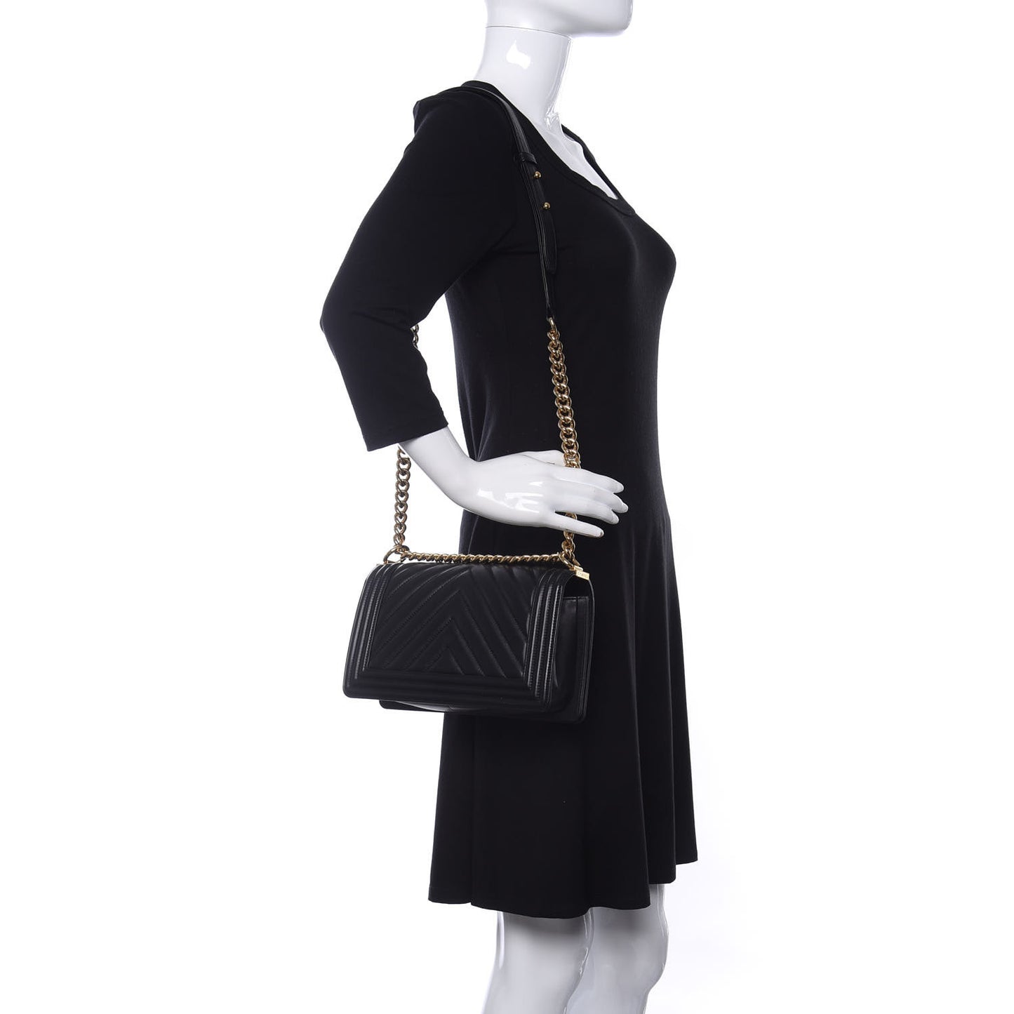Calfskin Chevron Quilted Medium Boy Flap Black