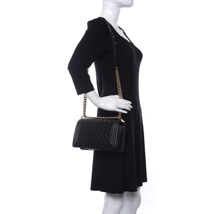 Chanel Calfskin Chevron Quilted Medium Boy Flap Black 2 of 9