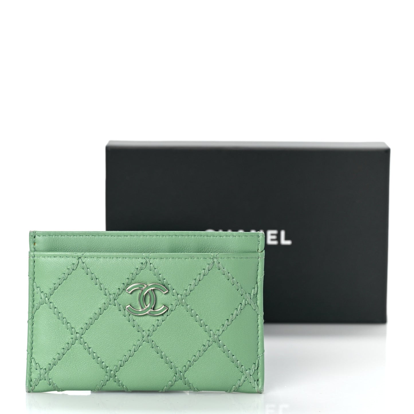 Lambskin Double Stitch Card Holder Green