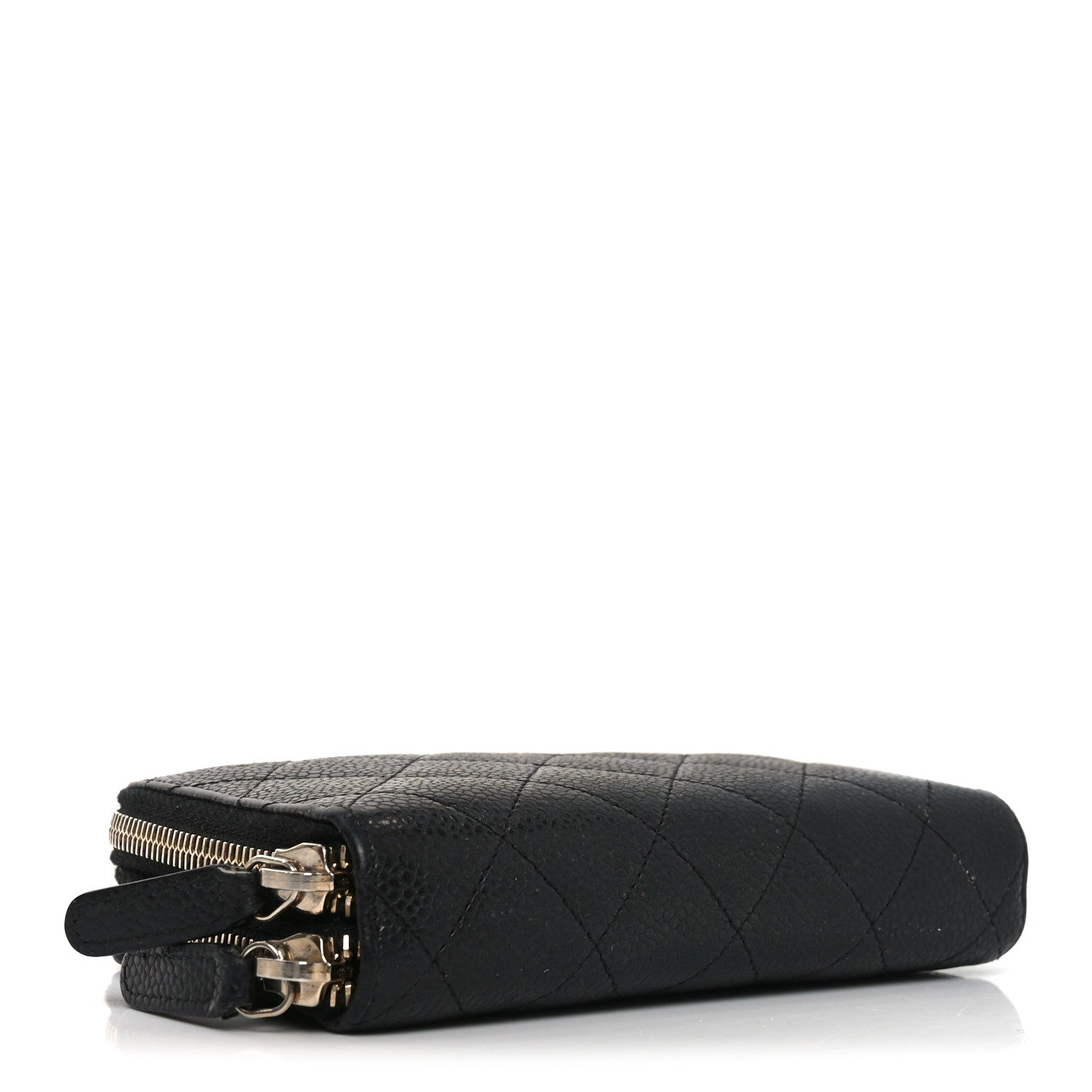 Chanel Caviar Quilted Large Gusset Double Zip Around Wallet Black
