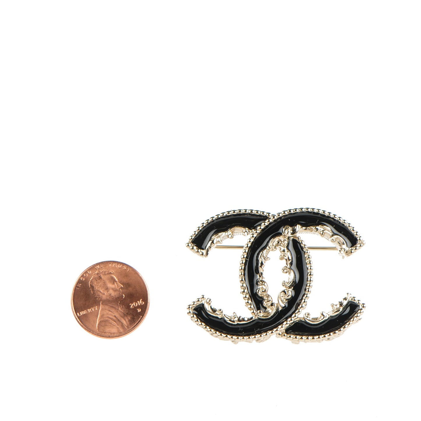 Enamel CC Baroque Brooch Black Gold