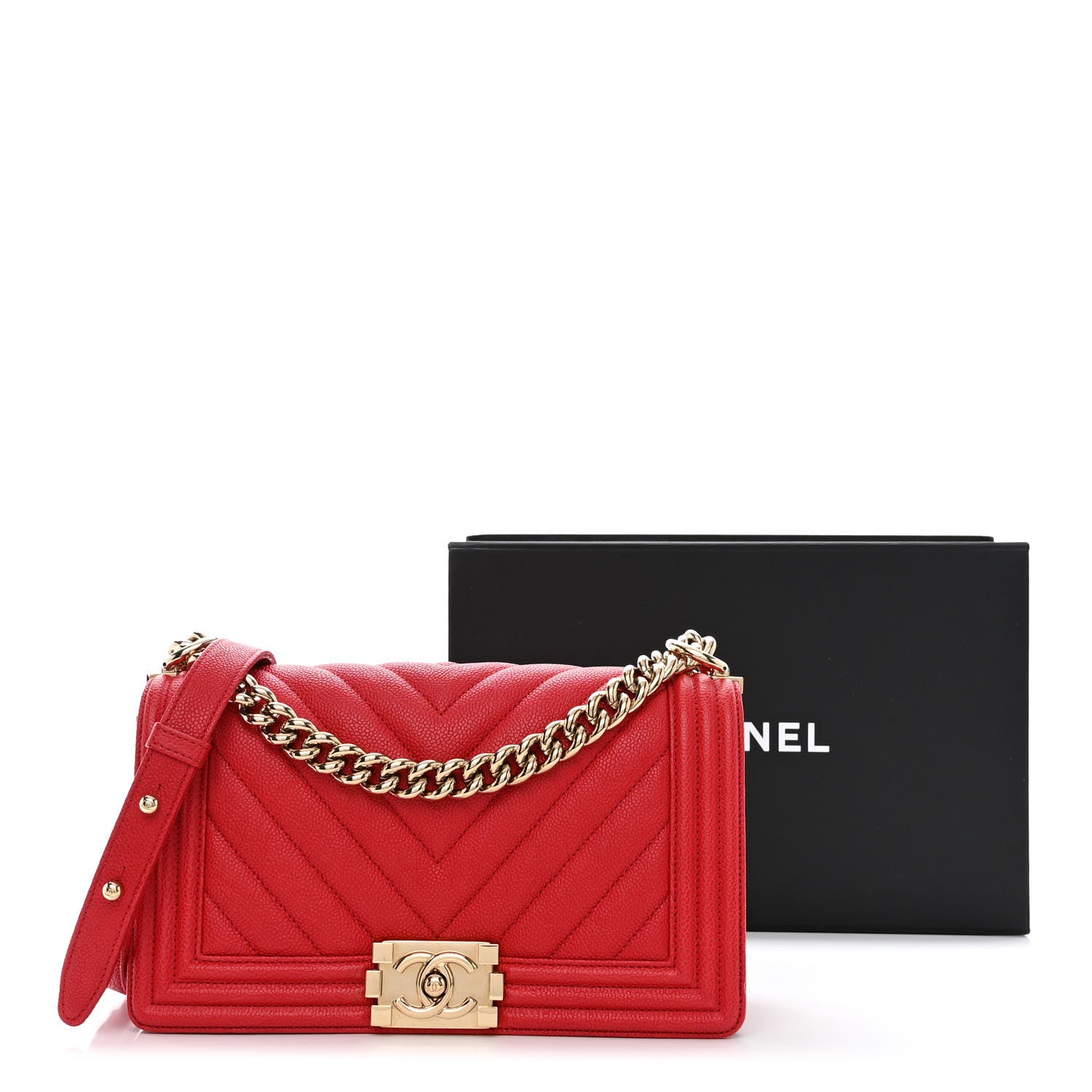 Chanel Caviar Chevron Quilted Medium Boy Flap Red 2 of 11