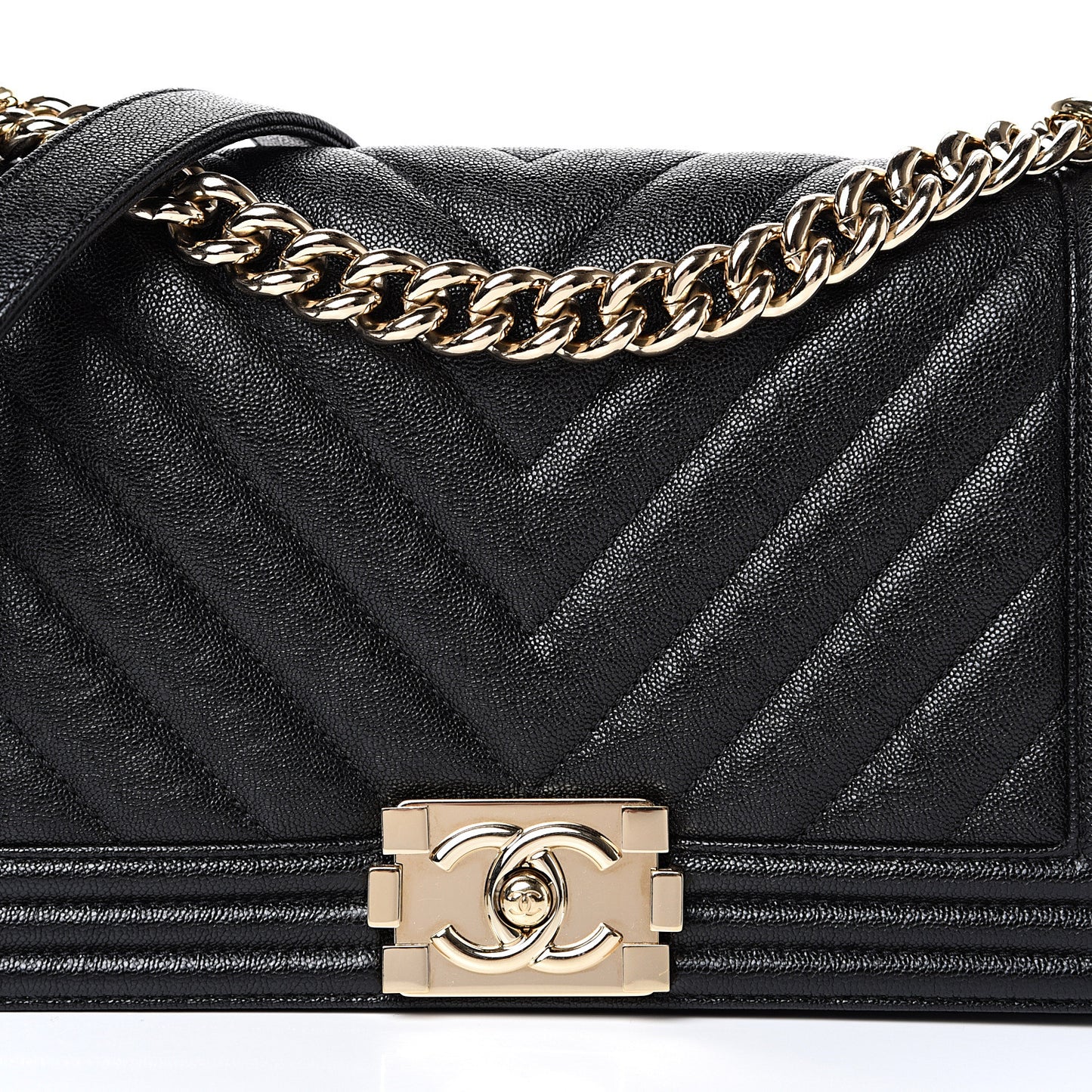Iridescent Caviar Chevron Quilted Medium Boy Flap Black
