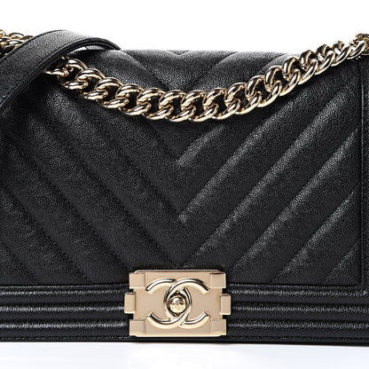 Chanel Iridescent Caviar Chevron Quilted Medium Boy Flap Black 7 of 11