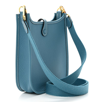 Hermes Taurillon Clemence Evelyne TPM New Blue Jean 3 of 11