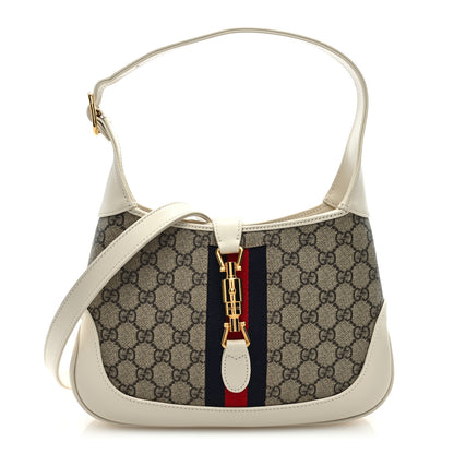 Gucci GG Supreme Monogram Azalea Calfskin Web Small Jackie 1961 Hobo Beige Ebony Mystic White 1 of 9