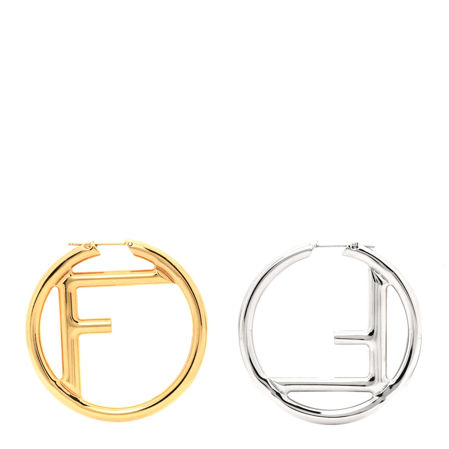 Fendi Metal FF Hoop Earrings Gold Silver 1 of 6