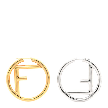 Fendi Metal FF Hoop Earrings Gold Silver 1 of 6