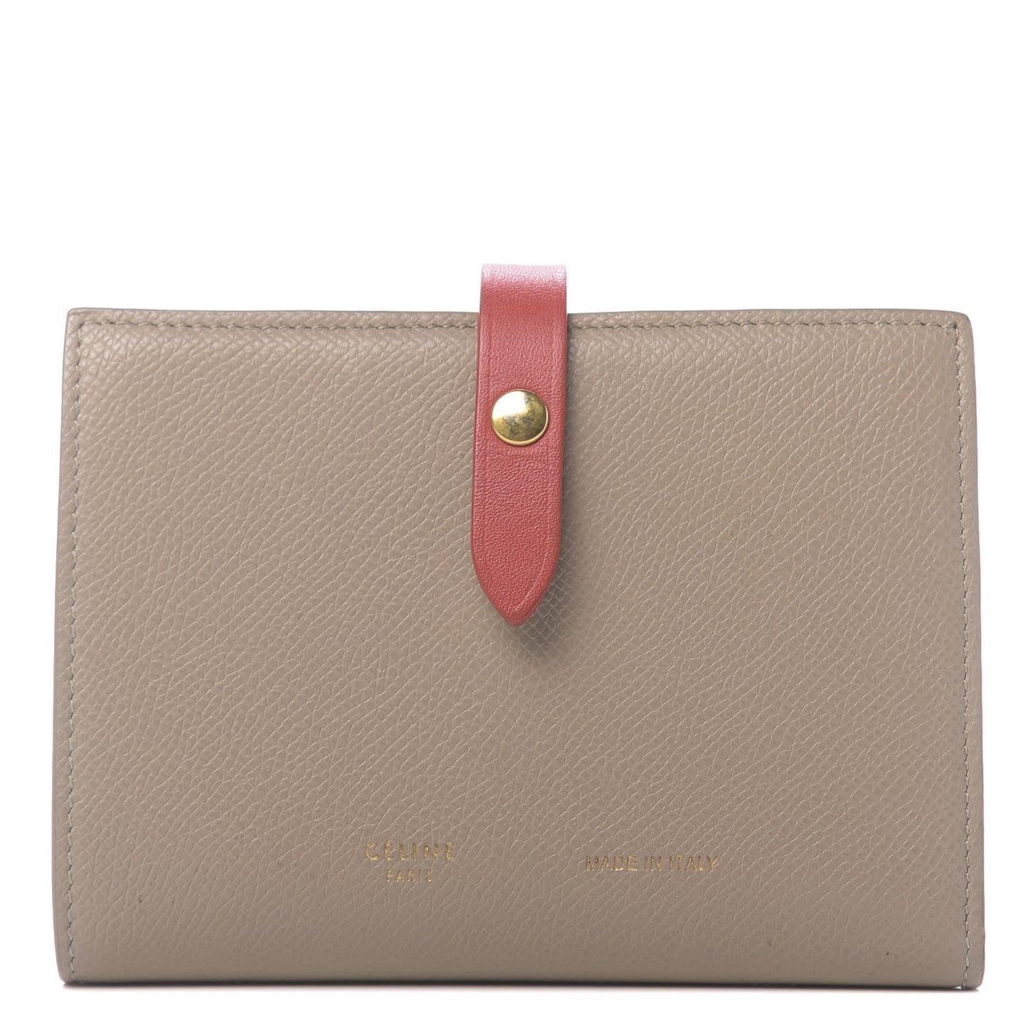 Grained Calfskin Large Multifunction Strap Wallet Pop Red Chalk