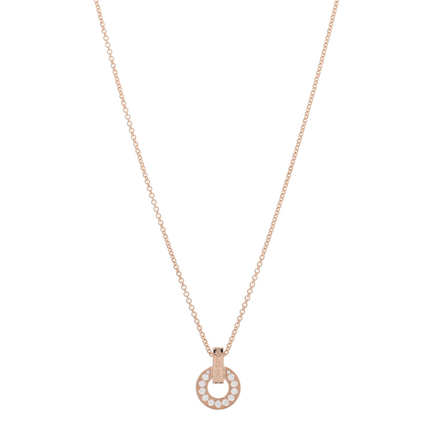 18K Rose Gold Diamond BVLGARI BVLGARI Open Work Pendant Necklace