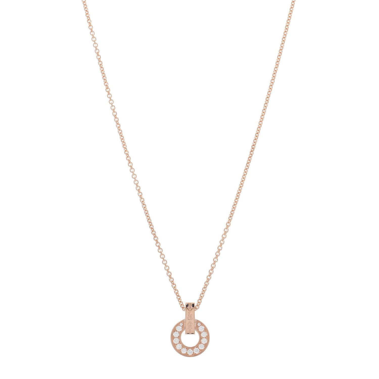 Bulgari 18K Rose Gold Diamond BVLGARI BVLGARI Open Work Pendant Necklace 1 of 4