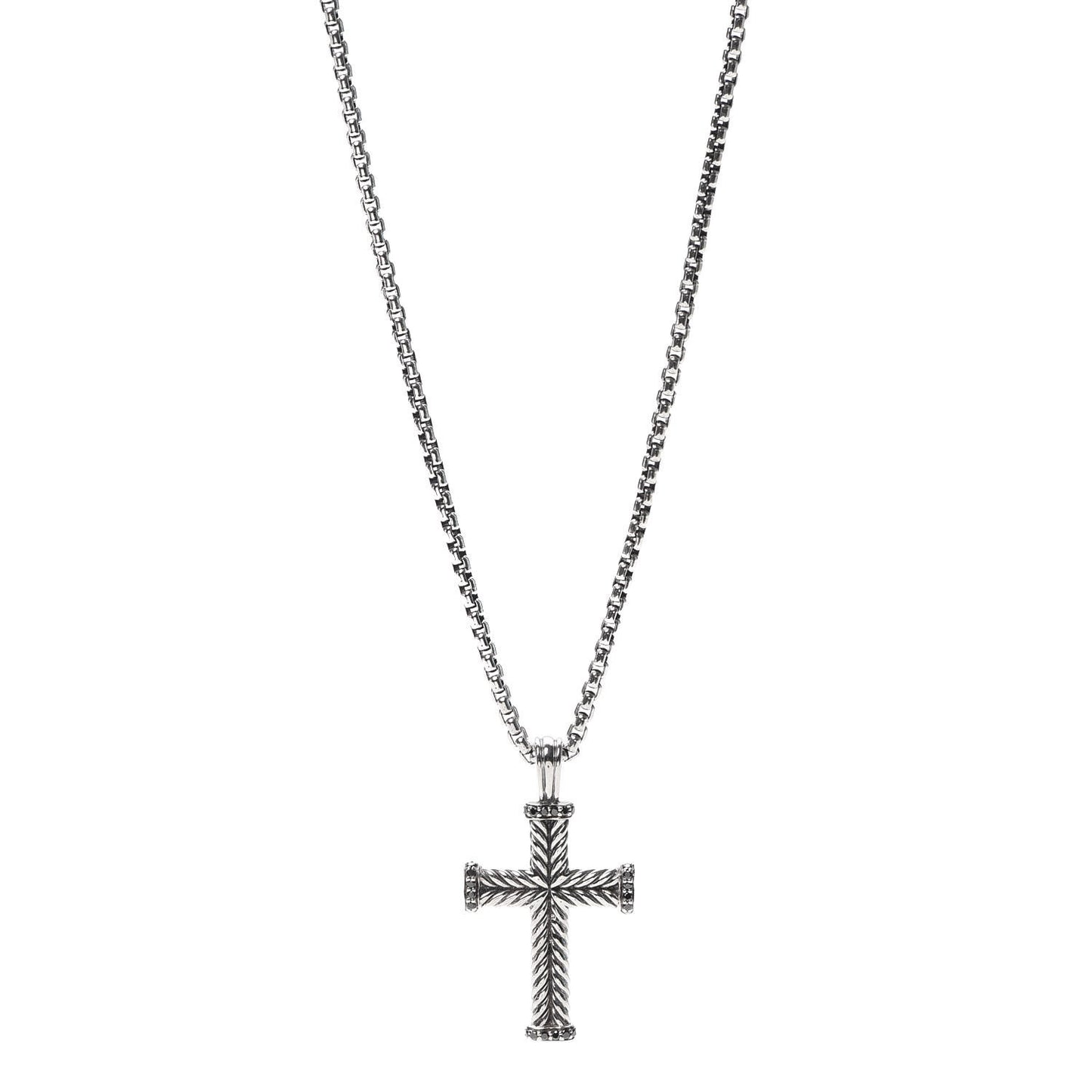 Sterling Silver Black Diamond Chevron Cross Pendant Necklace