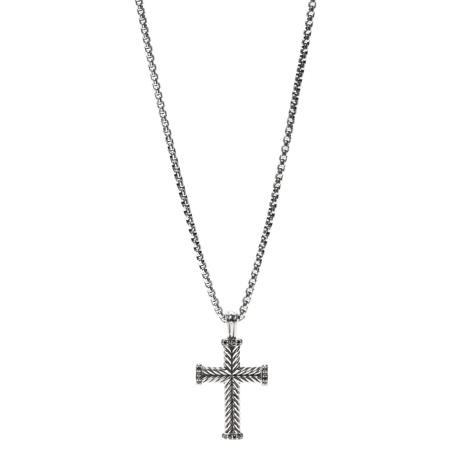 David Yurman Sterling Silver Black Diamond Chevron Cross Pendant Necklace 1 of 5
