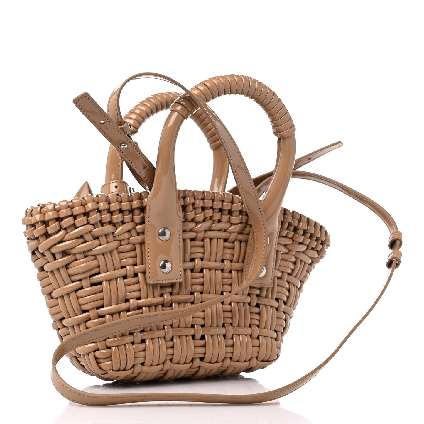 Faux Calfskin Braided Varnished XXS Bistro Basket Beige