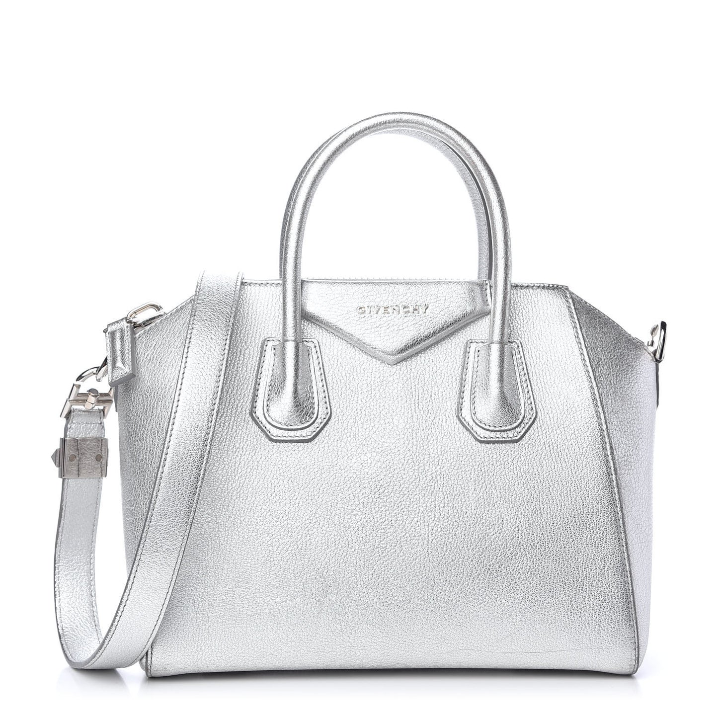 Metallic Sugar Goatskin Small Antigona Silver